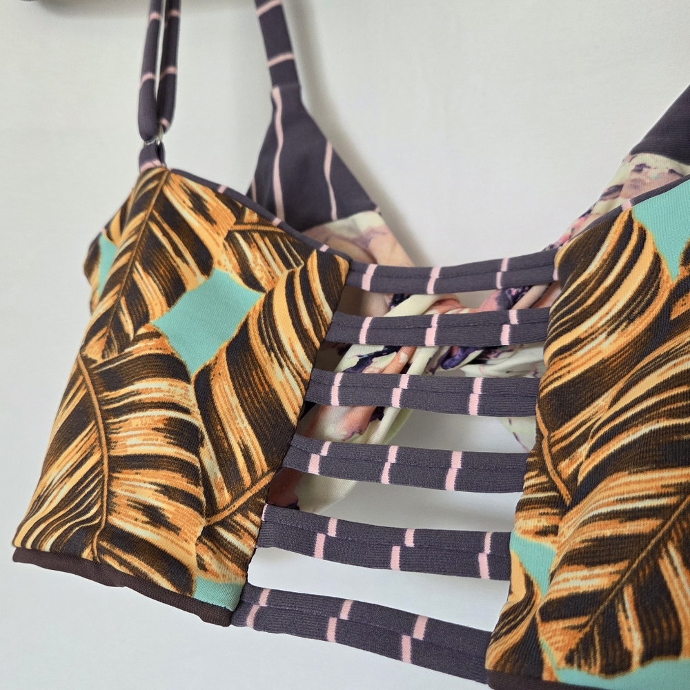 Maaji Yellow Peach Floral Twist Front Strappy Swim Bikini Top - Picture 7 of 10